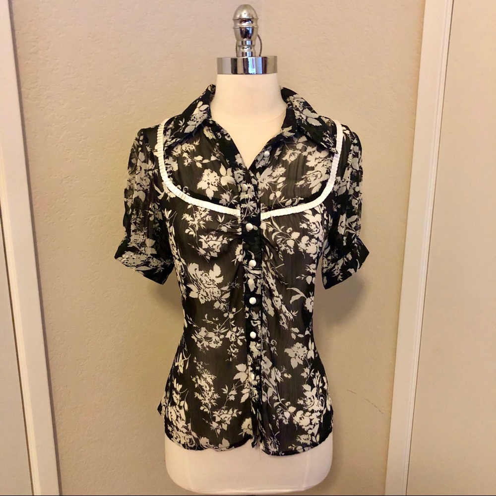 Sheer floral button up